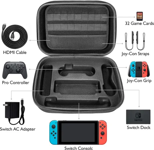 Vista 2 de Funda de almacenamiento para Nintendo Switch LP portátil de viaje funda protectora rígida con espacio de almacenamiento separado para consola