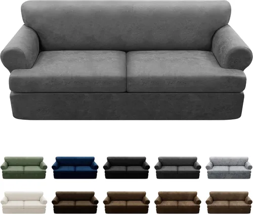Vista 111 de Fundas para Sillón de 2 Piezas con Cojín en T, Fundas de Aspecto de Cuero para Sofá, Fundas para Sillas, Protector de Muebles Elástico, Funda