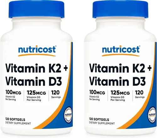 Vista 9 de Nutricost Vitamina K2 (MK7) (100mcg) + Vitamina D3 (5,000 UI) 120 Cápsulas Blandas - Sin Gluten y Sin OMG