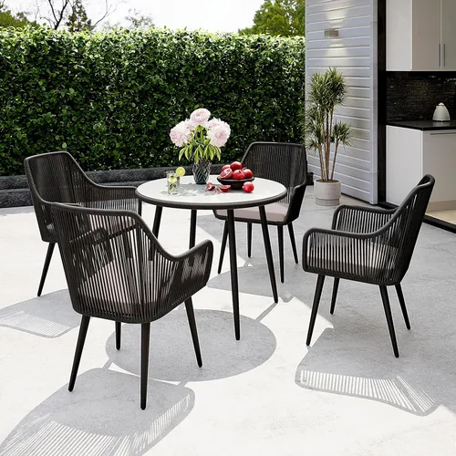 Vista 2 de Patiorama - Juego de comedor de 5 piezas, juego de sillas para mesa de comedor al aire libre, color negro