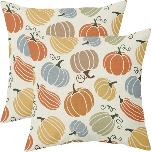 Vista 16 de Juego de 2 fundas de almohada de otoño de 16 x 16 pulgadas, color azul aguamarina, calabaza, girasol, cosecha, Acción de Gracias, para exteriores