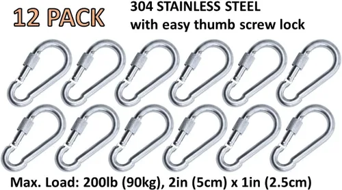 Vista 2 de Mosquetón de bloqueo de tornillo de pulgar de acero inoxidable resistente, ganchos de enlace de clip a presión. Carga de 200 a 400 libras. 6