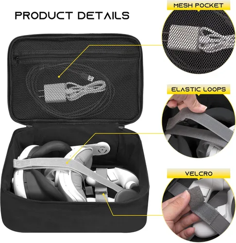 Vista 4 de Funda de transporte suave compatible con Oculus Meta Quest 3S/Quest 3/Quest 2 oficial original, funda de almacenamiento para casco Meta Quest 3/3S