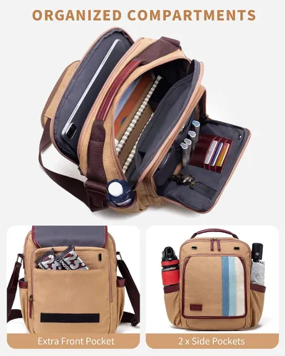 Vista 4 de Celvetch Bolso de mensajero para hombre Bolso de hombro de lona para hombre, bolso cruzado para el trabajo