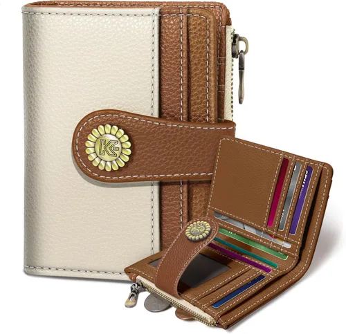Vista 46 de Kelvoris Cartera pequeña Rfid para mujer, plegable, con cremallera, bolsillo para monedas, piel sintética, compacto, para tarjetas de crédito