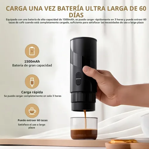 Vista 4 de Juego de cafetera portátil, molinillo de café manual recargable y espumador de leche eléctrico, todo en 1, mini cafetera de viaje para campamento