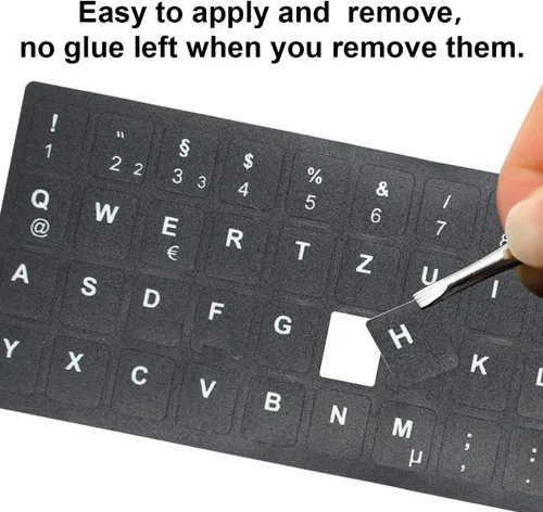 Vista 2 de Paquete de 2 calcomanías universales para teclado ruso para computadora portátil, PC, teclado de escritorio, calcomanías de repuesto para teclado