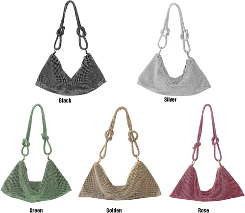 Vista 8 de BestAlice Monederos de diamantes de imitación para mujer, bolsa de cristal hobo de 13 x 6 pulgadas, elegante bolso de noche brillante para fiesta