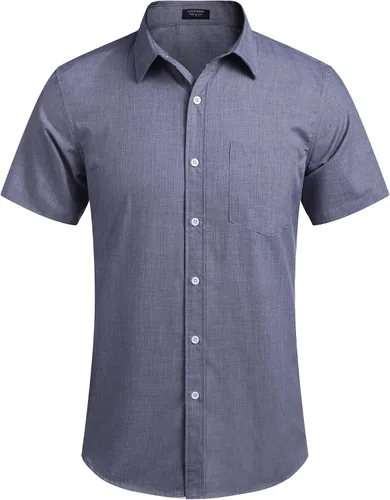 Vista 2 de COOFANDY - Camisa de lino de manga corta con botones estilo informal para hombre, para la playa