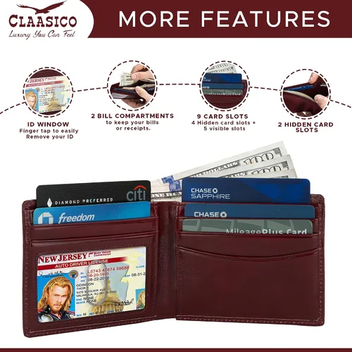 Vista 2 de Cartera para hombre Cartera delgada de piel auténtica con RFID Regalo para hombres empaquetado en elegante caja de regalo