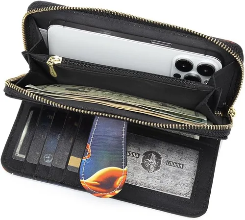 Vista 41 de Cartera de mano para mujer, estilo bohemio, con RFID, elegante, espaciosa con correa para viajes, capacidad para tarjetas, teléfono, dinero