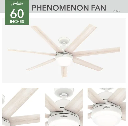 Vista 3 de Hunter Ventilador de techo blanco mate con WiFi de 60 pulgadas con kit de luz LED y control de pared