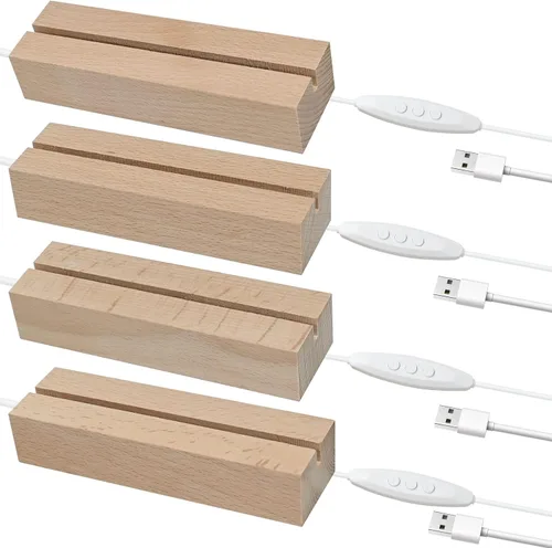 Vista 8 de EATAKWARD 4 piezas de pedestal de exhibición de luz rectangular de madera de 5.9", base de exhibición LED de madera con luces coloridas atenuables