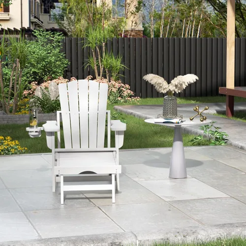 Vista 8 de LETKIND Folding Adirondack Chair with Retractable Ottoman,All Weather Fire Pit Chairs with Cup Holder,Outdoor Chair with Ottoman,White