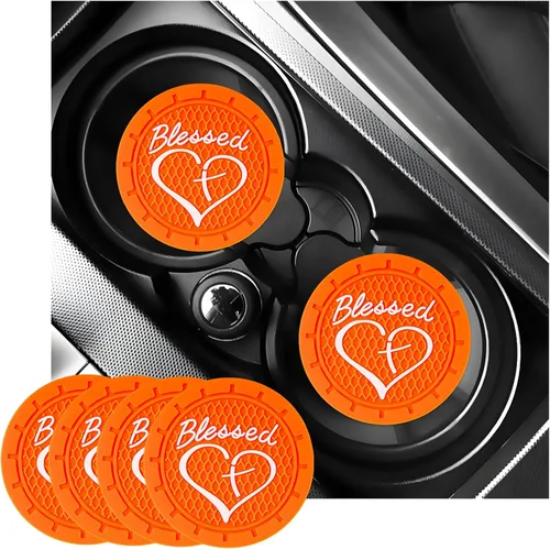 Vista 21 de KVAEY 2 PCS Posavasos para Portavasos de Coche, 2.76 Pulgadas Alfombrillas Antideslizantes para Bebidas del Vehículo con Linda Cruz Bendita