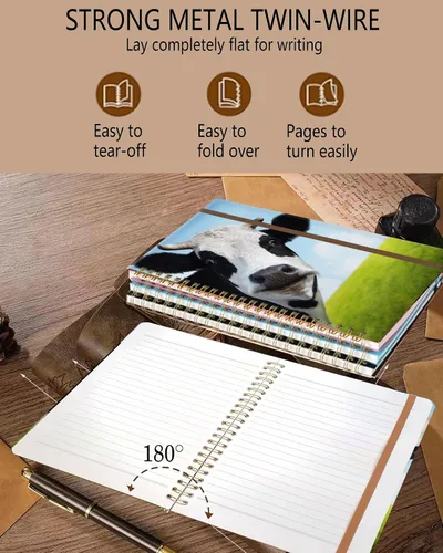Vista 3 de Cuaderno de espiral A5, lindo cuaderno para mujeres y hombres, cuaderno de tapa dura con rayas universitarias para trabajo y toma de notas, 60
