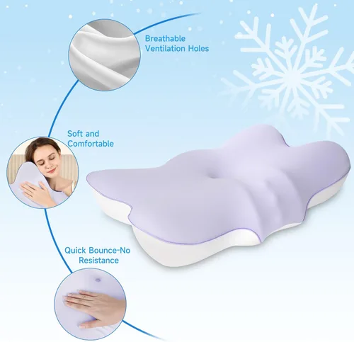 Vista 4 de jiaao Almohada cervical para cuello y hombro, almohada cervical ajustable de espuma viscoelástica para aliviar el dolor de dormir, almohadas