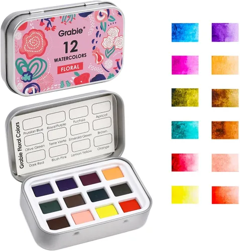 Vista 12 de Grabie Juego de 12 acuarelas de bolsillo, juego de pintura de acuarela de viaje, pinturas de acuarela, suministros de arte para pintura, gran juego