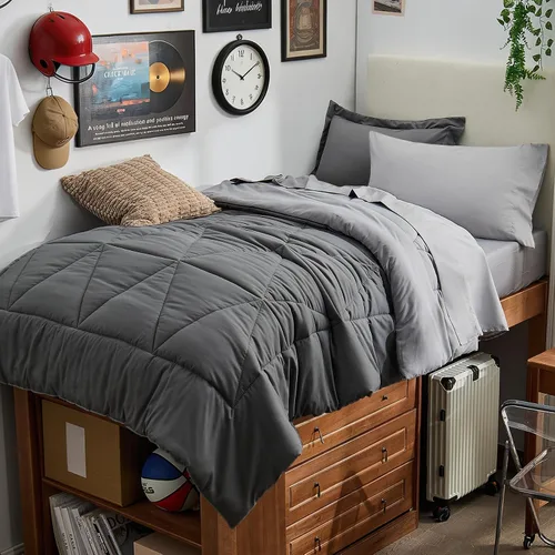 Vista 30 de BEDELITE Juego de ropa de cama con edredón tamaño individual de 5 piezas, reversible, en una bolsa - Juego de cama de lujo suave de microfibra