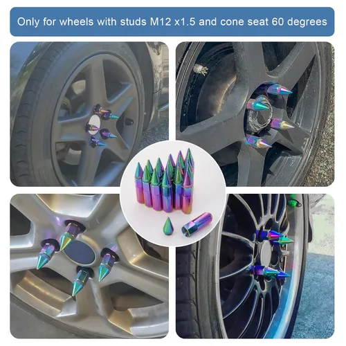 Vista 3 de JDMSPEED Neo Chrome 20 unids M12X1.5 Cap Spiked Extended Tuner 2.362 in Ruedas de Aluminio Llantas Tuercas
