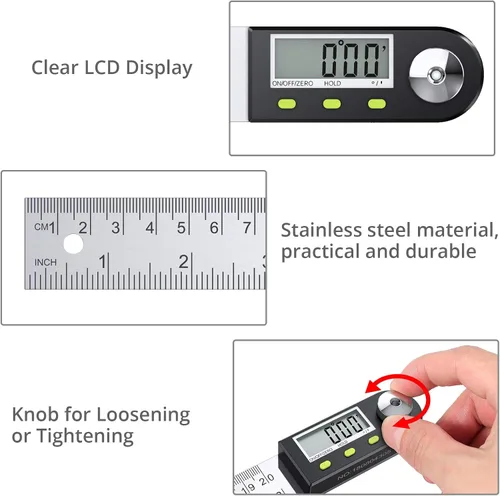 Vista 4 de Neoteck - Regla digital para buscador de ángulos de 8 pulgadas, transportador de acero inoxidable Digital Angle Gauge with Data Hold Function and