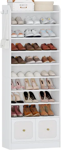 Vista 9 de Hzuaneri Armario de almacenamiento de zapatos, armario de zapatos de 10 niveles con 2 cajones de tela, organizador de zapatos independiente