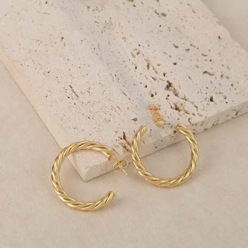 Vista 4 de Juego de aretes de aro chapados en oro real de 14 quilates, hipoalergénicos, gruesos y gruesos, joyería gruesa para múltiples piercings, regalo
