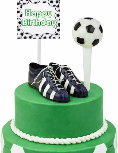 Vista 4 de Pelota de fútbol para fiesta de cumpleaños, decoración de tartas, mini zapatos de fútbol, tacos de fútbol y bandera
