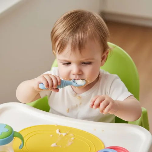 Vista 5 de PandaEar Juego de 3 baberos de silicona para bebés y 6 cucharas de silicona para bebés