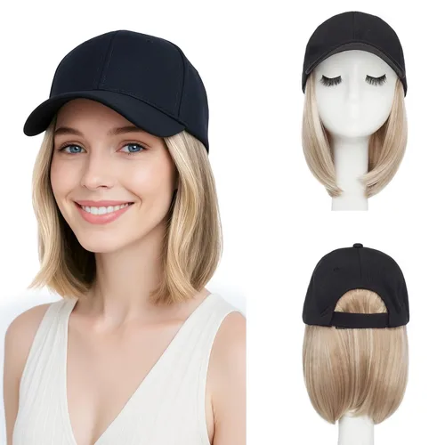 Vista 30 de SEGO - Peluca de gorra con pelo adjunto para mujer, gorra negra de béisbol con extensiones de pelo, gorra de béisbol larga y ondulada con ajuste