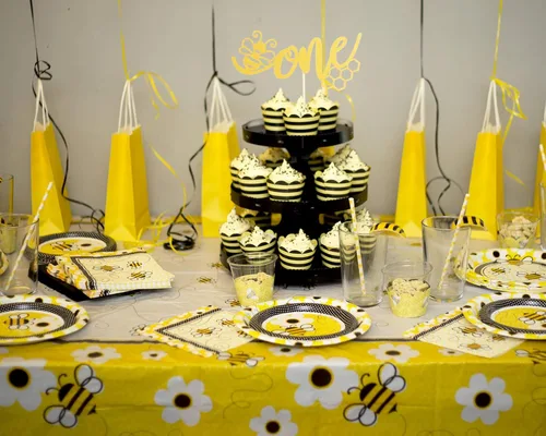 Vista 5 de One Bee - Decoración dorada para pastel de abejorro con purpurina – 1er cumpleaños, revelación de género, decoración de fiesta de baby shower