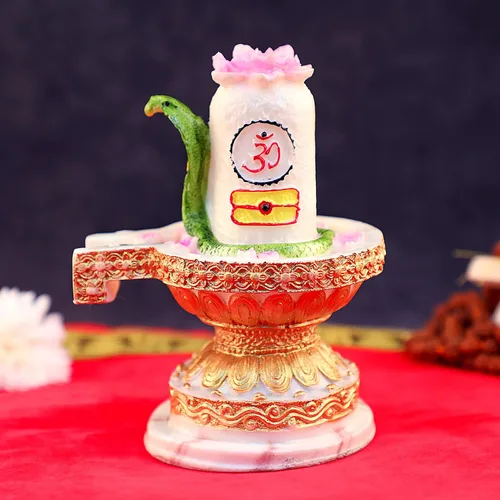 Vista 3 de SATVIK Resina Señor Shiva Shivling Estatua hecha a mano Linga Lingam Mahadev Shivling con Shesnag, Abhishek Patra Shivling Idol Showpiece Hindú
