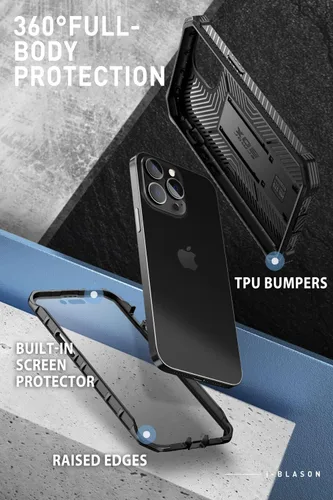 Vista 3 de i-Blason Armorbox - Funda diseñada para iPhone 14 Pro de 6.1 pulgadas (versión 2022) con soporte y funda de clip para cinturón, funda protectora