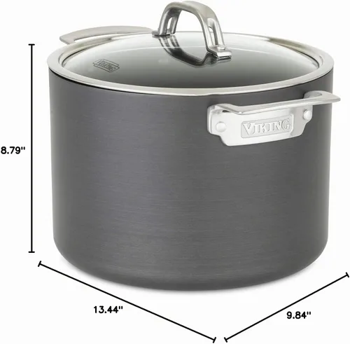Vista 7 de Viking Olla antiadherente, 8 cuartos de galón anodizada dura olla de sopa antiadherente con tapa de vidrio, gris