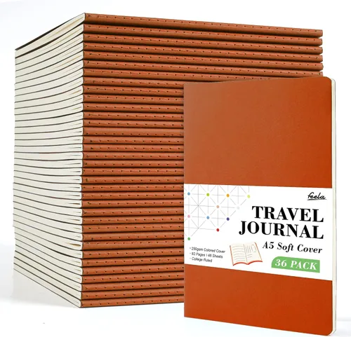 Vista 12 de feela - Paquete de 36 diarios de tapa suave a granel, diario de viaje con forro en blanco para mujeres y hombres, cuadernos con rayas universitarias