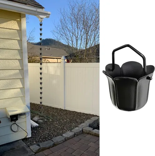 Vista 9 de Aluminum Rain Chains for Gutter, Rain Water Catching System Decoration, 2.4M 2.6M 3M Rain Chimes Rain Catcher Chain, Easy Installation,Style B-1m