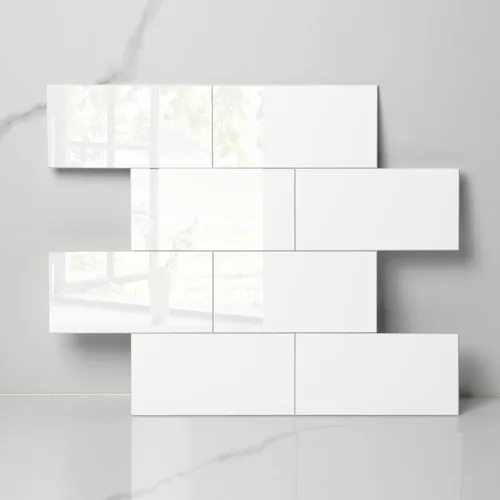 Vista 9 de COLAMO Protector contra salpicaduras de lujo de 10 hojas que se despega y pega, azulejo de metro blanco de piedra sintética autoadhesiva de 12"x12