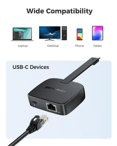 Vista 6 de Cable Matters Adaptador USB C a 2.5 Gigabit Ethernet con carga de 100 W (adaptador Ethernet a USB C de 0.09 oz) - Compatible con Thunderbolt 4
