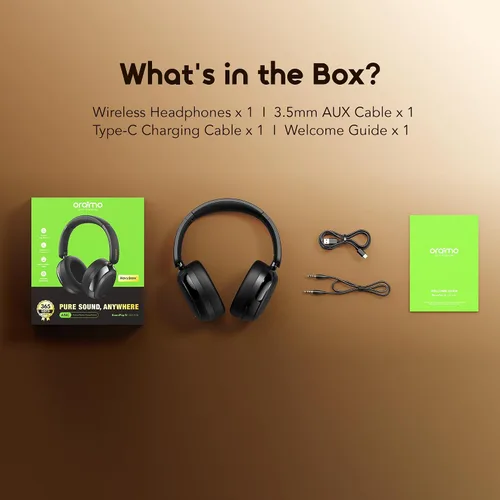 Vista 8 de Oraimo Auriculares inalámbricos con cancelación activa de ruido sobre la oreja Bluetooth, tiempo de reproducción de 65 horas, 3 modos