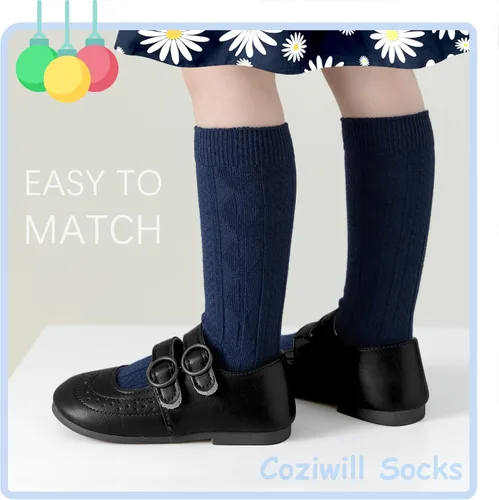 Vista 2 de Calcetines altos hasta la rodilla para bebés, calcetines para recién nacidos, calcetines de tubo para niños, calcetines de punto trenzado hasta