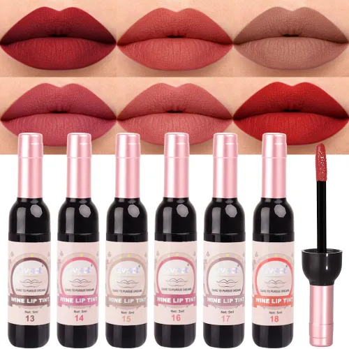 Vista 10 de evpct Juego de 6 labiales líquidos mate en colores oscuros negro, azul, verde, púrpura, rosa y rojo para mujeres, juego de maquillaje de tinte