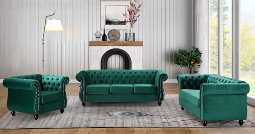 Vista 20 de Container Furniture Direct Feinstein - Sofá de terciopelo moderno Chesterfield para sala de estar con cabezas de clavos, acolchado de diamante