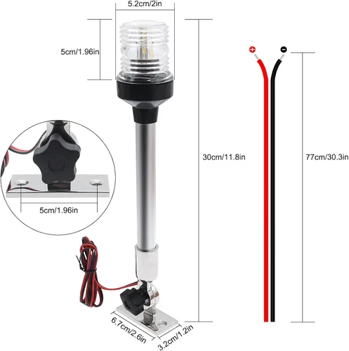 Vista 5 de Geloo Luces de navegación marinas de 12 pulgadas, prenda impermeable IP67 de la luz de popa del barco Luces de anclaje, luces marinas LED blancas