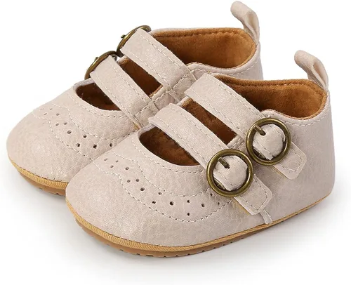 Vista 4 de QWZban Zapatos planos Mary Jane con Bownot antideslizante suela suave de piel sintética para recién nacidos, bebés, primeros caminantes