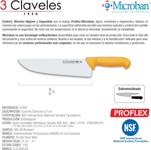Vista 3 de 3 Claveles Cuchillo Carnicero Polipropileno Amarillo 10.6 in - 11 Pulgadas FH 3C