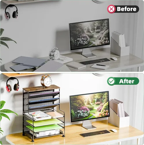 Vista 6 de Simple Trending Organizador de archivos de escritorio de 8 niveles, 1 paquete de bandeja de cartas, organizador de papel, accesorios de escritorio