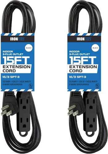 Vista 8 de IRON FORGE CABLE Cable de extensión de enchufe plano con 3 tomas, 0.91 m (3 pies) en color negro - Cable de extensión para interior con 3 tomas