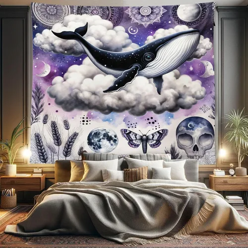 Vista 13 de Ambesonne Tapiz de hongos, atmósfera psicodélica, escena astral estrellada con motivos orientales trippy, decoración de tela para colgar en la pared