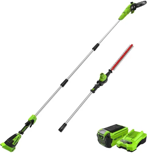 Vista 8 de Paquete de sierra de poste inalámbrica Greenworks de 40 V y 8 pulgadas con accesorio para cortasetos, batería de 2.0 Ah y cargador incluido +