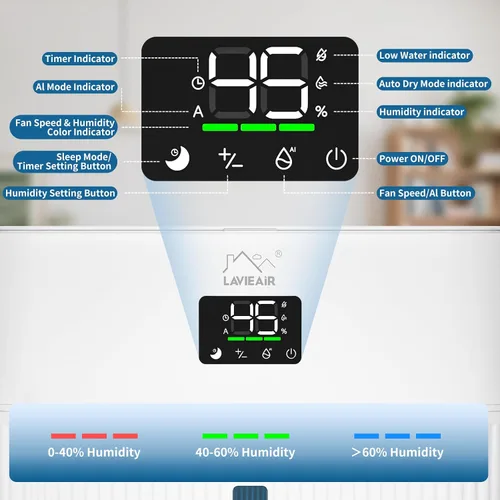 Vista 8 de LAVIEAIR Humidificadores evaporativos inteligentes para dormitorio, sala de estar, guardería, habitación grande de hasta 550 pies cuadrados, tanque